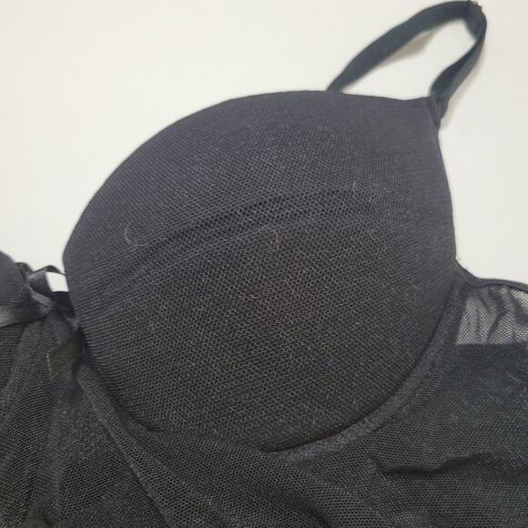 Munao Intimo Lingerie Women 34 Small Slip Black Short Open Front Lace Padded Top - Picture 7 of 12